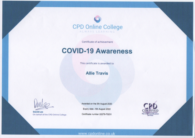 Allie Travis Covid 19 Awareness Certificate